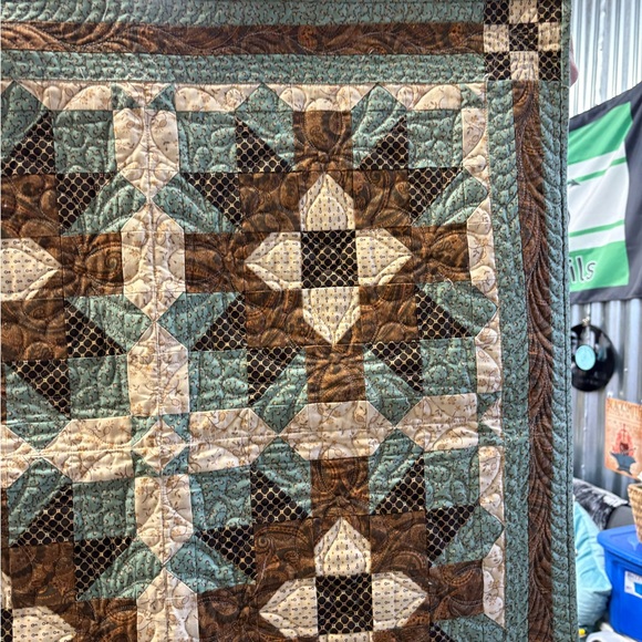 Elegant Green and Brown Patchwork Quilt Wall Hanging - Picture 3 of 10